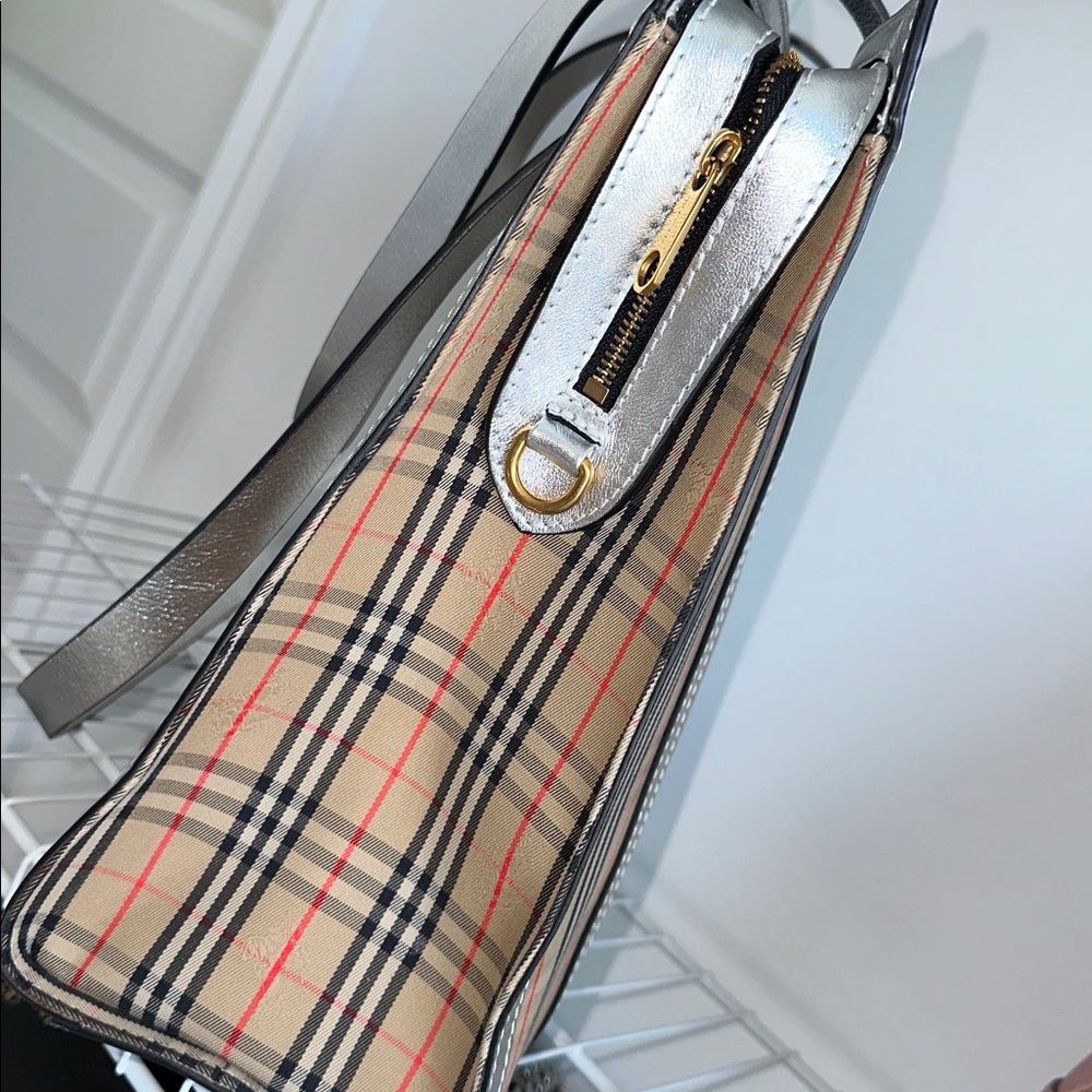 Authentic Burberry Checkered Tote Bag with Silver Accents - Picture 5 of 16